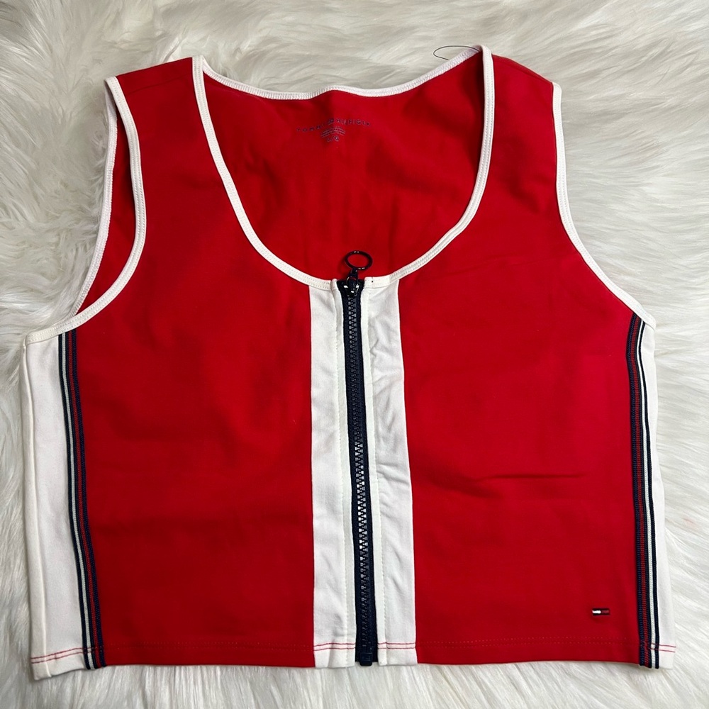 Tommy Hilfiger Red and White Zip-Up Top